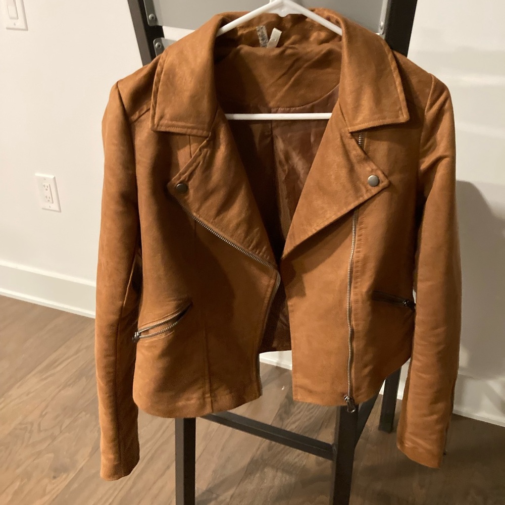 Mudd Camel Suede Moto Jacket with Notched Lapel